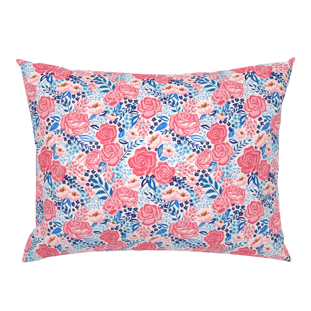 chintz roses/coral blue/small