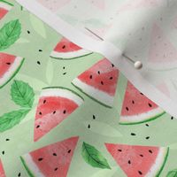 Watermelon and Mint Leaves - green