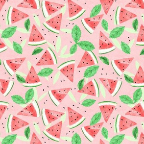 Watermelon and Mint Leaves - pink