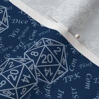 Two d20 Repeat Midnight Blue Background with Text by Shari Lynn's Stitches