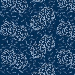 Two d20 Repeat Midnight Blue Background with Text by Shari Armstrong Designs