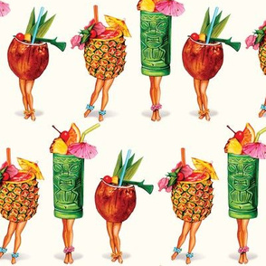 Tiki Cocktail Pin-Ups - Cream