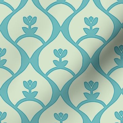 Pretty Maids on a Bow (Endless Paper Cut) Pale Sage & Turquoise Blue  