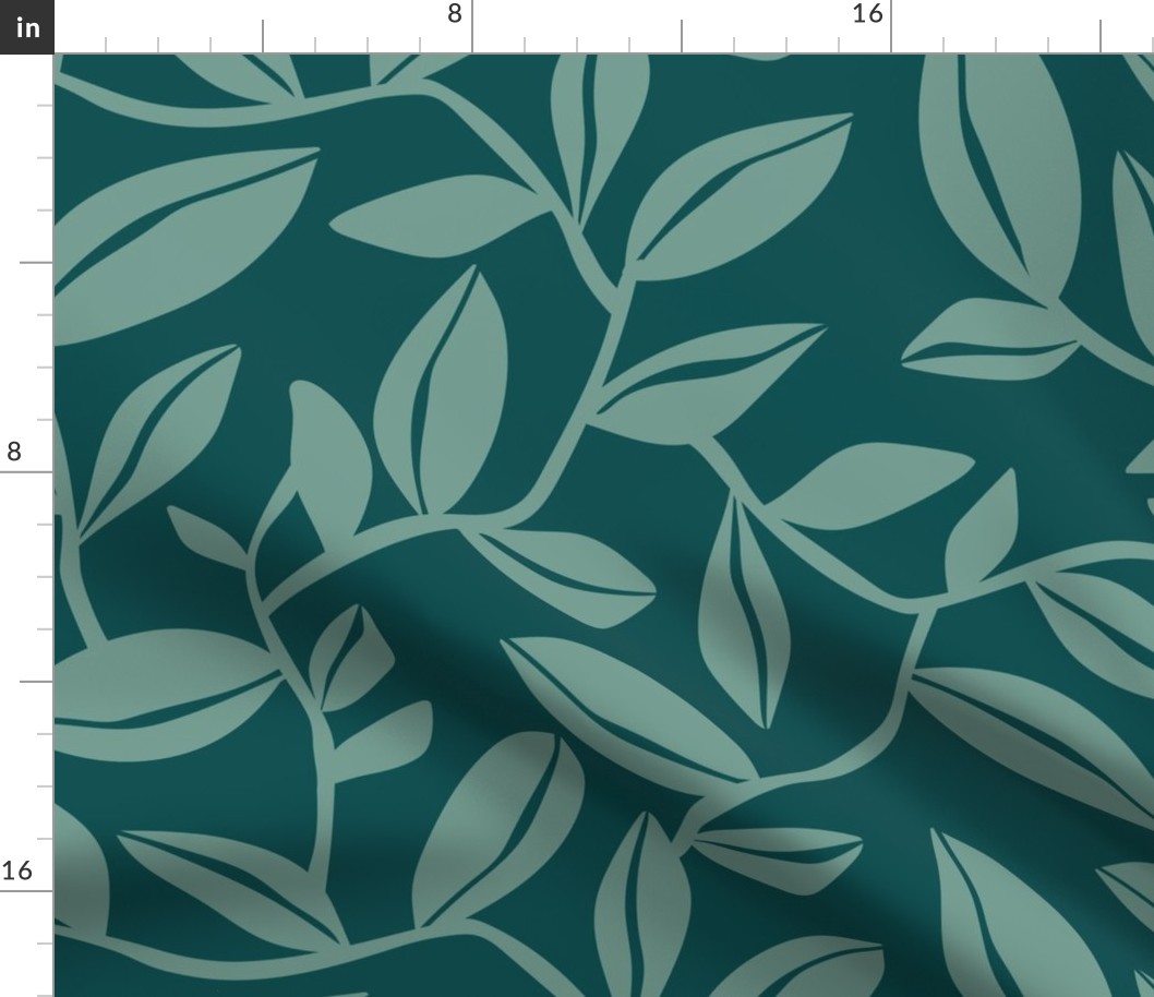 Orchard - Botanical Leaves Teal Green Large Scale