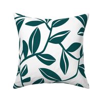 Orchard - Botanical Leaves White Teal Large Scale