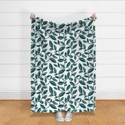 Orchard - Botanical Leaves White Teal Large Scale