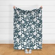 Finley - Boho Girl Floral Silhouette Teal Large Scale