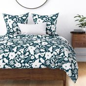 Finley - Boho Girl Floral Silhouette Teal Large Scale