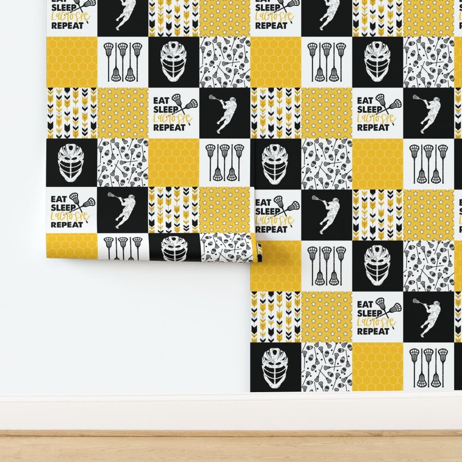 Eat Sleep Lacrosse//Yellow&Black - Wholecloth Cheater Quilt