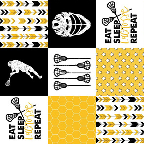 Eat Sleep Lacrosse//Yellow - Wholecloth Cheater Quilt - Rotated