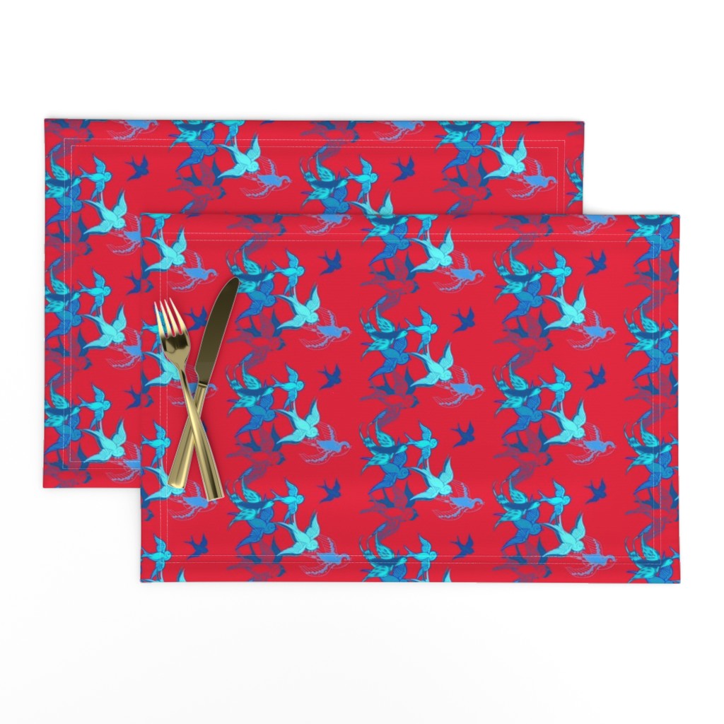 Blue Birds on Red Background