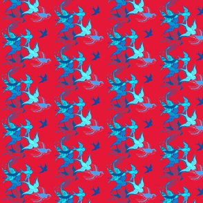 Blue Birds on Red Background
