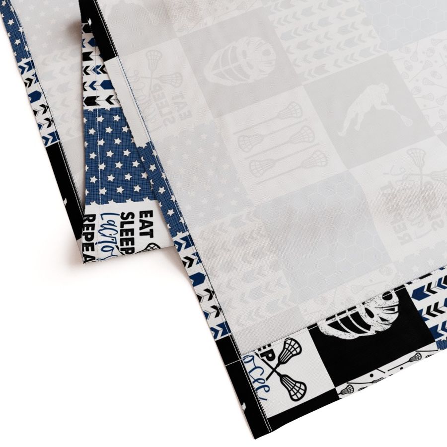 Eat Sleep Lacrosse//Navy - Wholecloth Cheater Quilt - Rotated