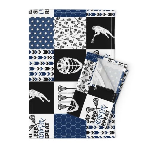 Eat Sleep Lacrosse//Navy - Wholecloth Cheater Quilt - Rotated