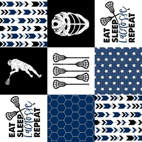 Eat Sleep Lacrosse//Navy - Wholecloth Cheater Quilt - Rotated
