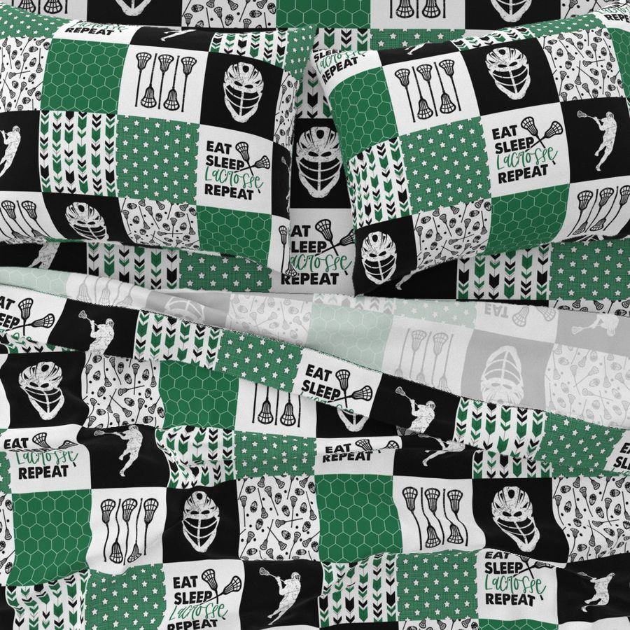 Eat Sleep Lacrosse//Green - Wholecloth Cheater Quilt