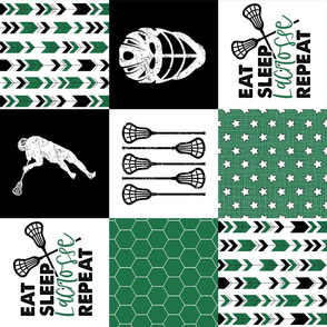 Eat Sleep Lacrosse//Green - Wholecloth Cheater Quilt - Rotated