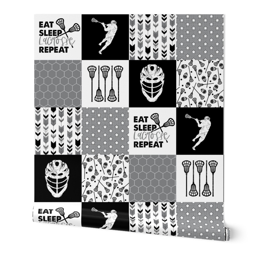 Eat Sleep Lacrosse//Grey - Wholecloth Cheater Quilt