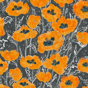 Oriental Ruffled Orang Poppies (slate) 24"