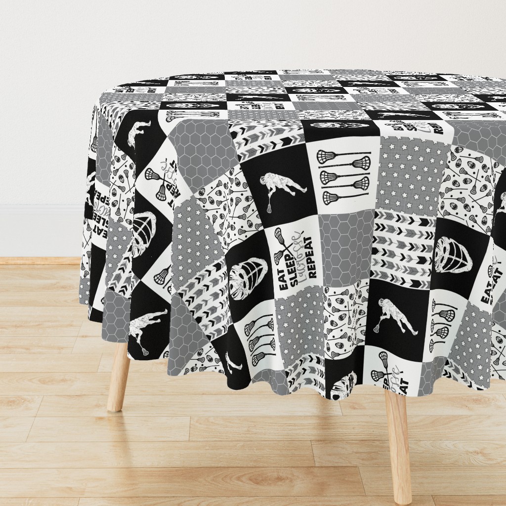 Eat Sleep Lacrosse//Grey - Wholecloth Cheater Quilt - Rotated