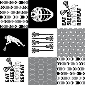 Eat Sleep Lacrosse//Grey - Wholecloth Cheater Quilt - Rotated