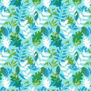 Dinosaur Leaves on Blue