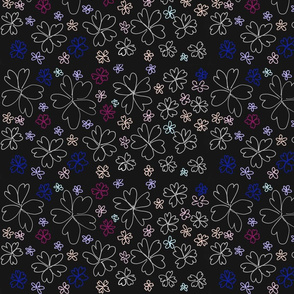 Hand Drawn Flowers on a Deep Black Background