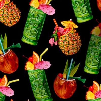 Tiki Cocktail Pattern - Black