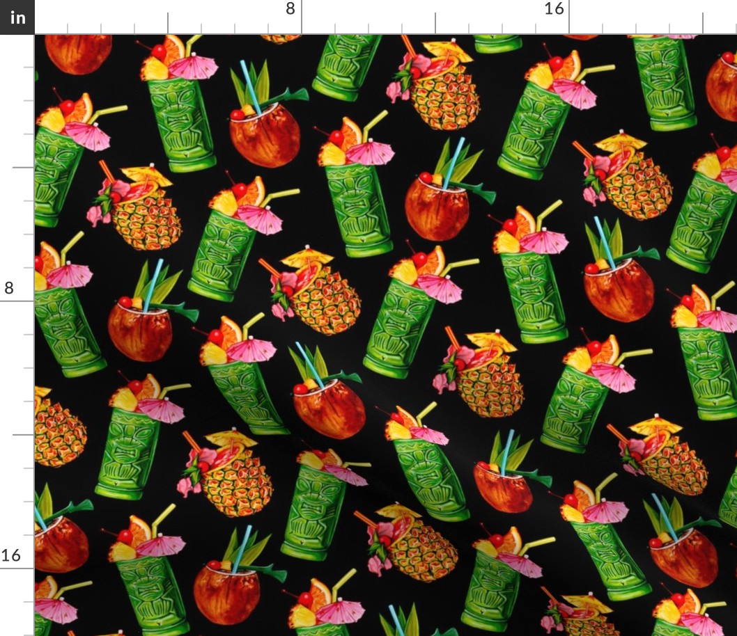 Tiki Cocktail Pattern - Black