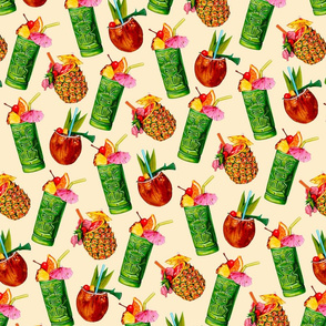 Tiki Cocktail Pattern - Cream