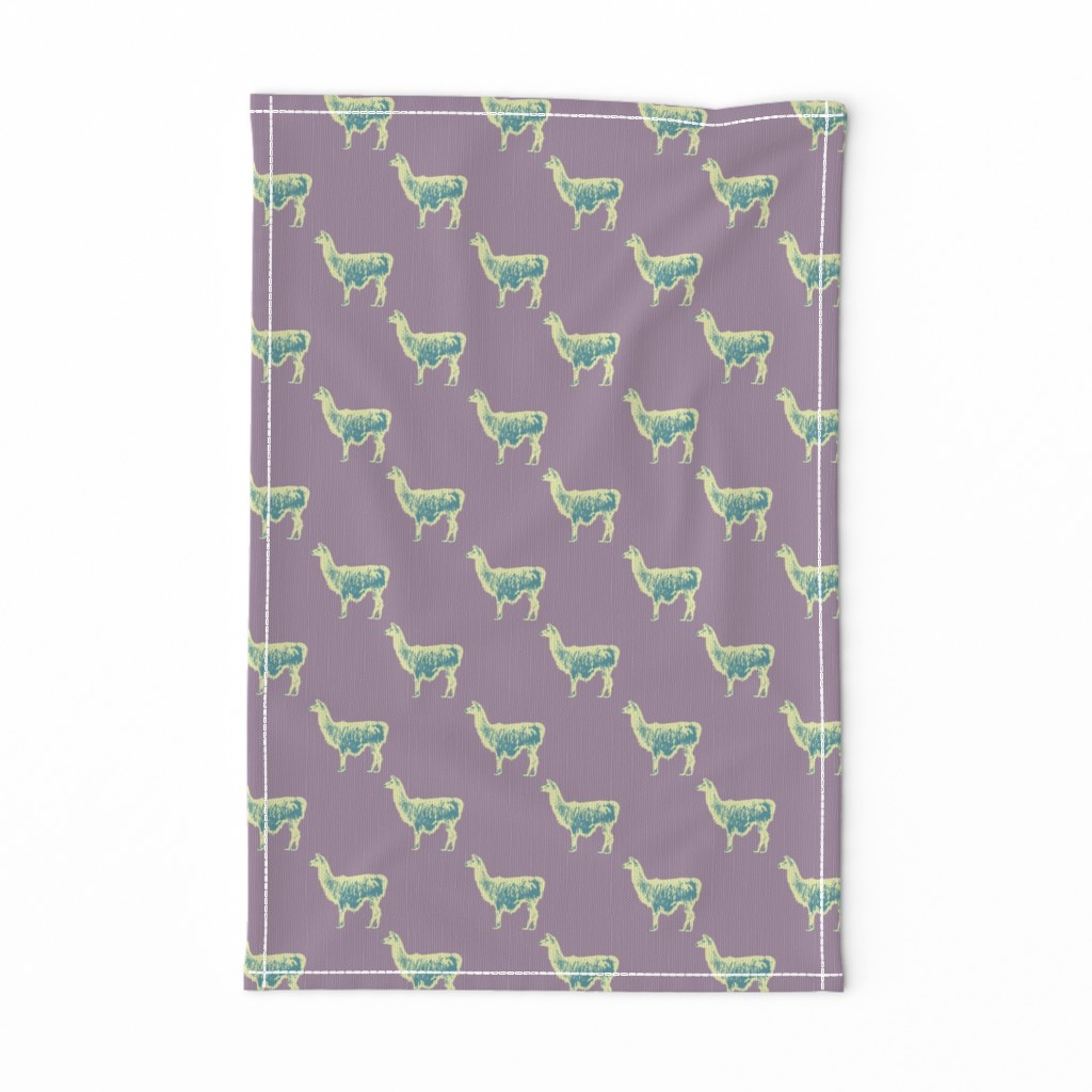 Llama llama in purple, lemon and teal