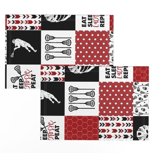 Eat Sleep Lacrosse//Red - Wholecloth Cheater Quilt - Rotated