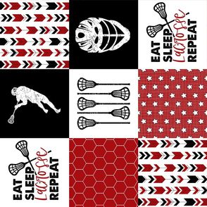 Eat Sleep Lacrosse//Red - Wholecloth Cheater Quilt - Rotated