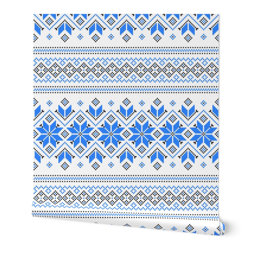 Wellspring - Star Alatyr - Ethno Ukrainian Traditional Pattern - Slavic Symbol 2 - Large Scale Blue