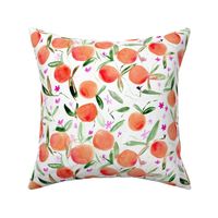 Large scale tangerine bloom ★ watercolor citrus fruits with flowers for modern home decor, kitchen, bedding, nursery