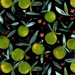 Midnight limes bloom - painted citrus on black 266