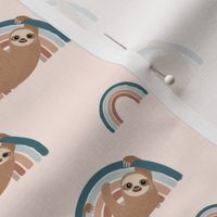 rainbow sloth fabric - baby nursery fabric, baby swaddle fabric, muted nursery fabric, rainbow nursery - peach