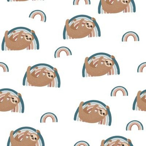 rainbow sloth fabric - baby nursery fabric, baby swaddle fabric, muted nursery fabric, rainbow nursery - brown