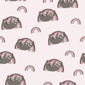 rainbow sloth fabric - baby nursery fabric, baby swaddle fabric, muted nursery fabric, rainbow nursery - light pink