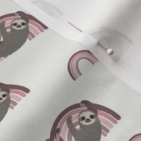 rainbow sloth fabric - baby nursery fabric, baby swaddle fabric, muted nursery fabric, rainbow nursery - bone