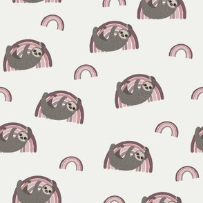 rainbow sloth fabric - baby nursery fabric, baby swaddle fabric, muted nursery fabric, rainbow nursery - bone