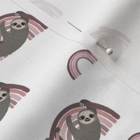 rainbow sloth fabric - baby nursery fabric, baby swaddle fabric, muted nursery fabric, rainbow nursery - mauve
