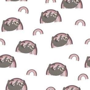 rainbow sloth fabric - baby nursery fabric, baby swaddle fabric, muted nursery fabric, rainbow nursery - mauve