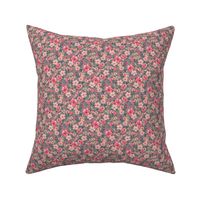 Ditsy Flowers Floral Red Peach on Grey Tiny Small