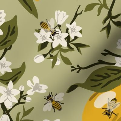 Bees And Lemons - Green - Large - Green Leaves - (colored corrected 5/21)