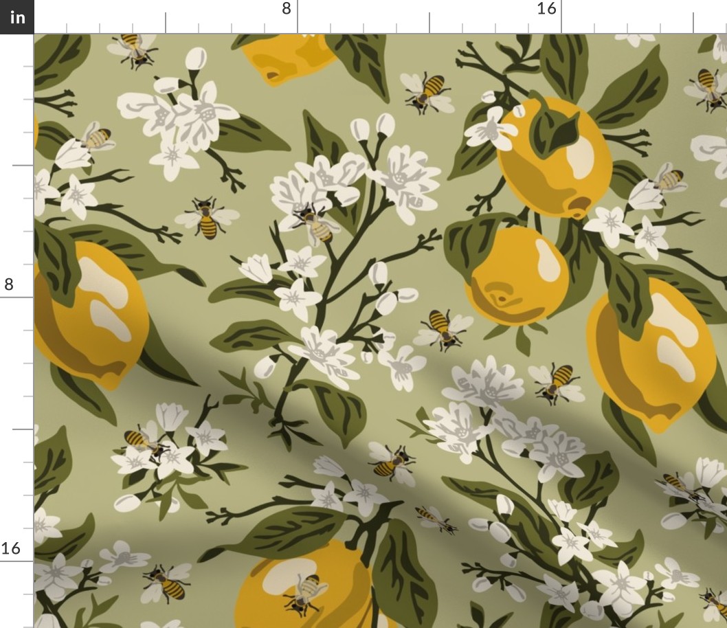 Bees And Lemons - Green - Large - Green Leaves - (colored corrected 5/21)