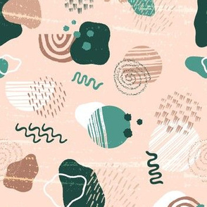 Modern Geometric and Abstract  Shapes in Green and Dusty Rose