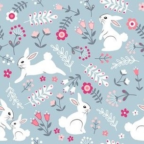 White Bunnies in Flower Field - Small Scale