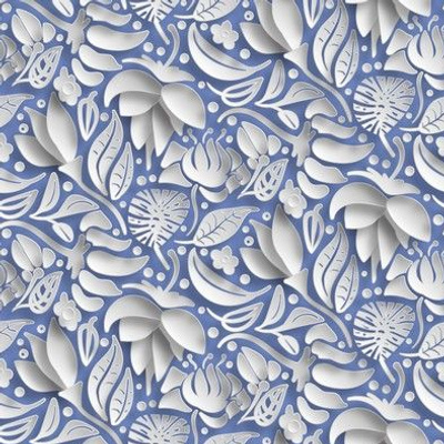 papercut floral blue and white by rysunki_malunki