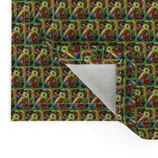 Exotic Expressionist Toucan Painting  in Orange - Yellow - Purple - Green - half brick view with 1 inch wide motif